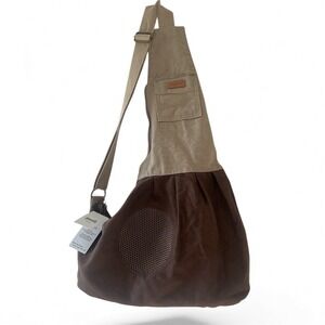 DogLemi Canvas Sling Small Pet Carrier Bag Brown Tan Adjusable Strap Travel